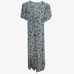 Faherty Women's Sorrento Floral Print Short Sleeve Button Maxi Dress Blue XS
